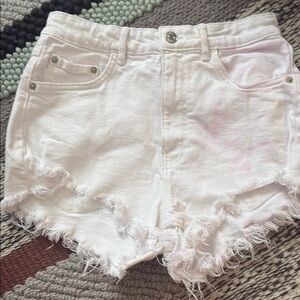 Zara White Jean Shorts Distressed Frayed Hem